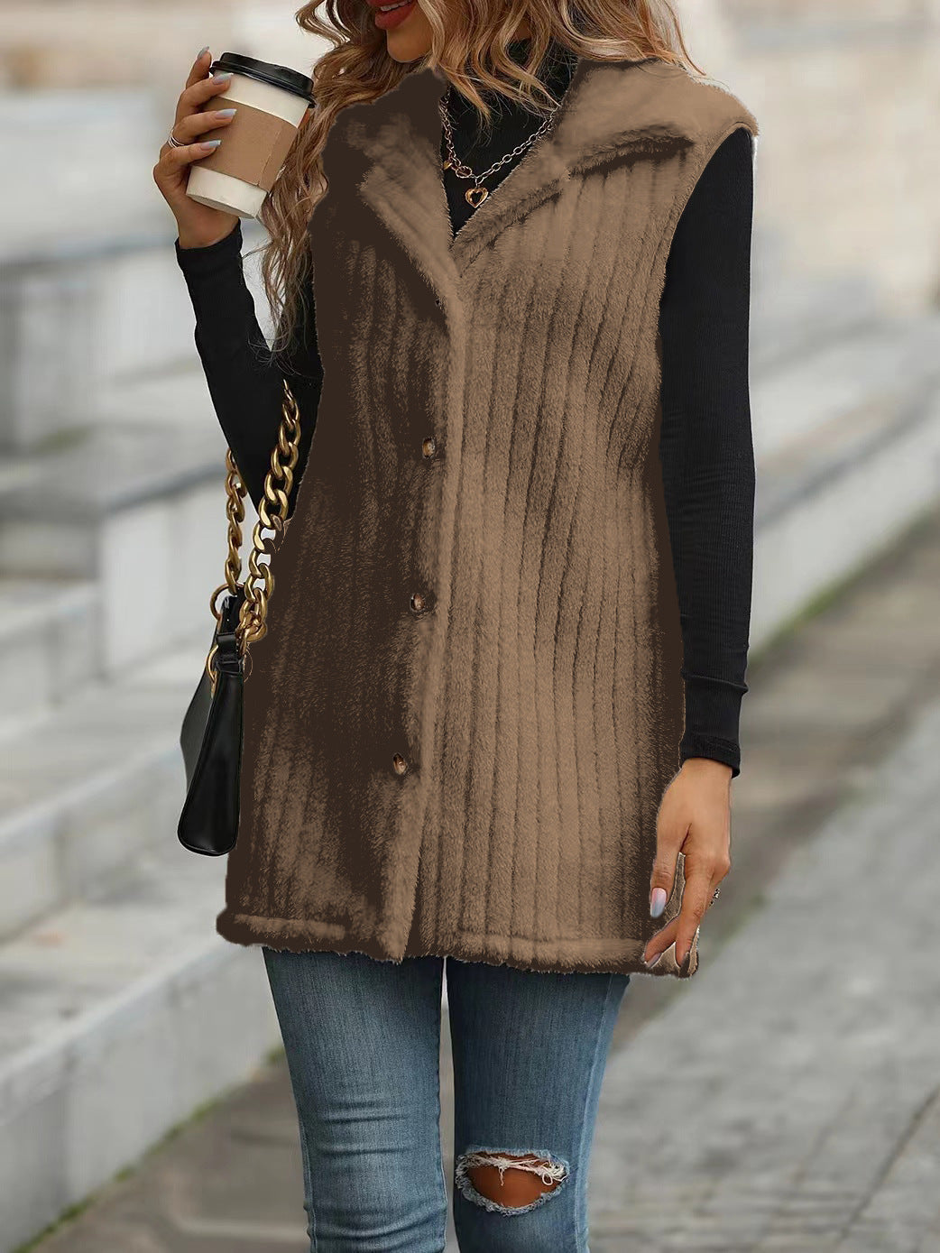 Dames élégante et chaude veste doublée avec fermeture à boutons Chic und Stil