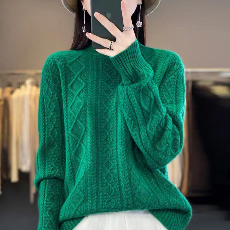 Pull en tricot de haute qualité pour femmes avec col montant et design en torsades Chic und Stil