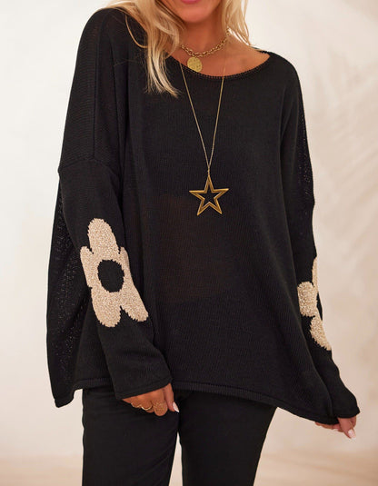 Pull-over pour femmes en tricot épais avec un design floral et une coupe ample Chic und Stil