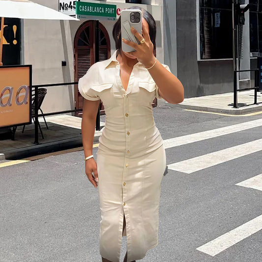 Robe chemise mi-longue pour femmes avec fermeture à boutons et poches pratiques Chic und Stil