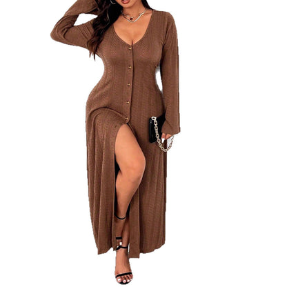 Robe maxi pour femmes avec boutonnière et fente élégante Chic und Stil