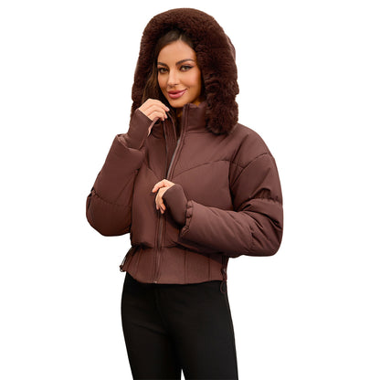 Short lined jacket for women with removable hood and warm faux fur collar Chic und Stil