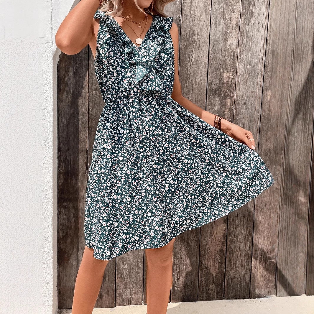 Robe maxi femmes avec détails volantés et motif floral Chic und Stil