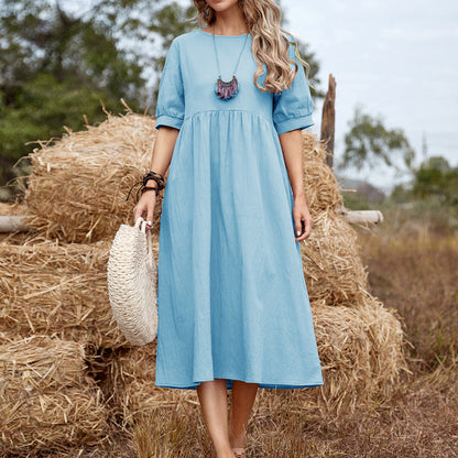 Robe midi en coton échelonné pour femmes Freizeit Chic und Stil