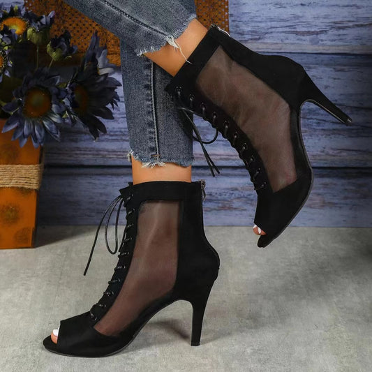 Bottes à talons hauts semi-ouvertes pour femmes avec inserts latéraux transparents et lacets Chic und Stil