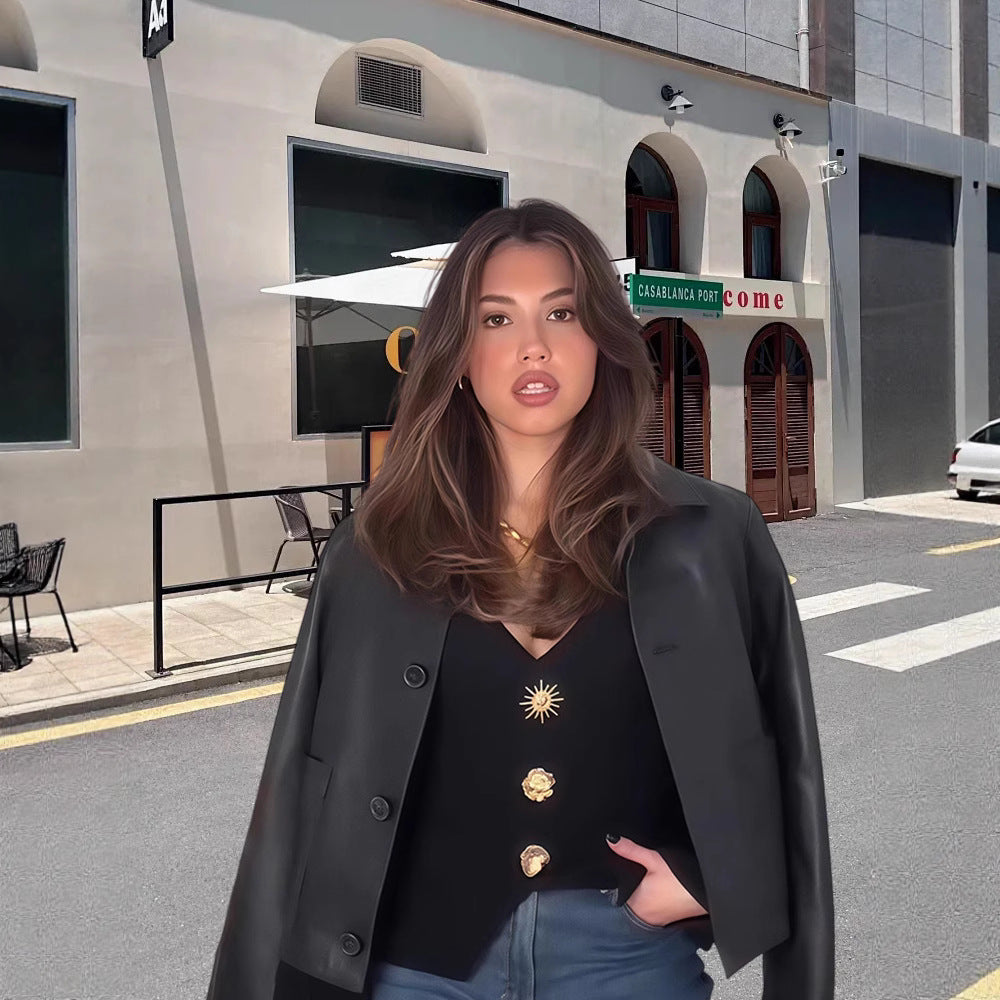 Dames Élégant Blazer-Haut avec détails de boutons décoratifs Chic und Stil