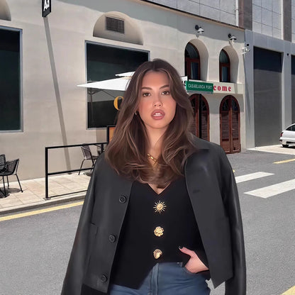 Dames Élégant Blazer-Haut avec détails de boutons décoratifs Chic und Stil