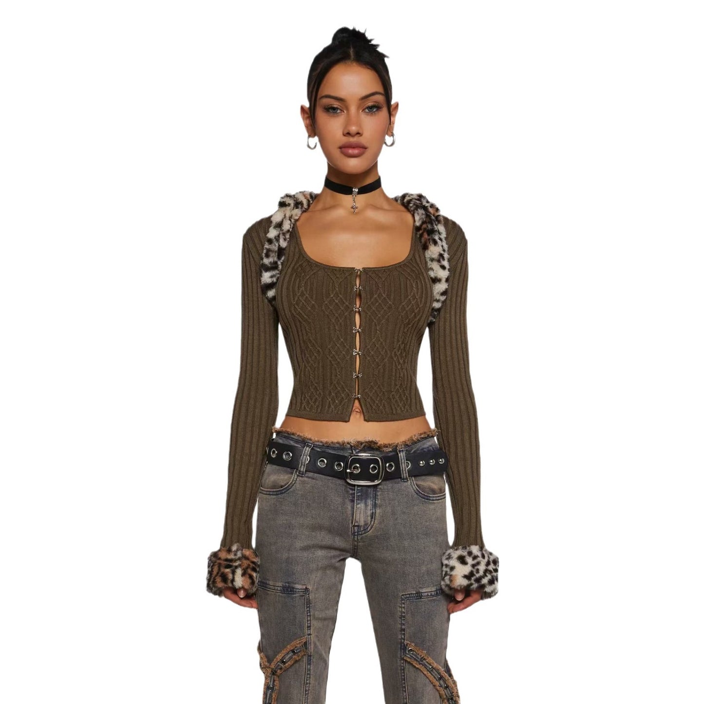 Robe en tricot pour femmes avec décolleté en V plongeant et décoration de boutons raffinée Chic und Stil