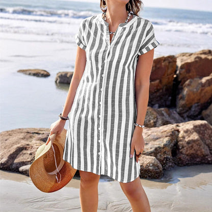 Robe chemise rayée pour femmes en léger tissu en lin Chic und Stil