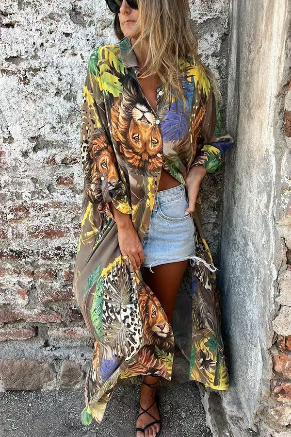 Blouse à manches longues pour femmes avec motif animal et coupe décontractée Chic und Stil
