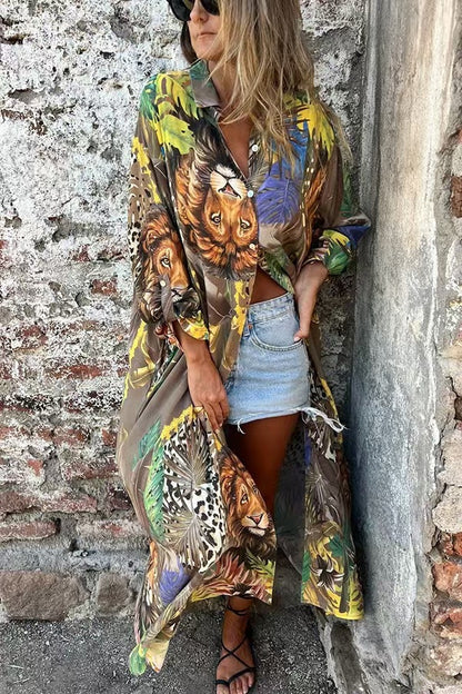 Blouse à manches longues pour femmes avec motif animal et coupe décontractée Chic und Stil