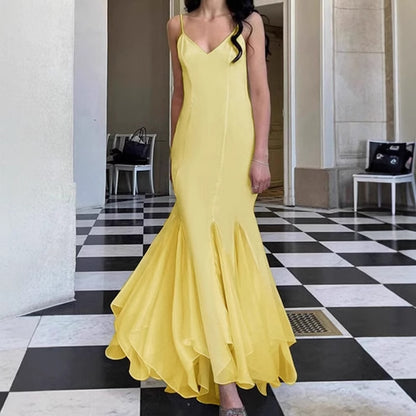 Femmes Robe maxi élégante avec décolleté en V profond et fente Chic und Stil