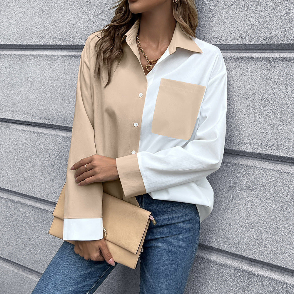 Dames Élégante Blouse Oversize avec Pattes de Contraste Chic und Stil