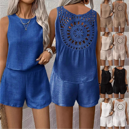 Dames Combinaison Décontractée Dos en Crochet Chic und Stil