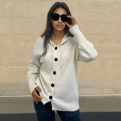 Cardigan en tricot décontracté pour femmes avec capuche et grands boutons Chic und Stil