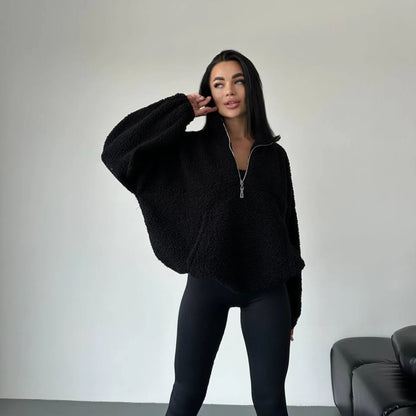 Women fleece pullover with half-zip and elastic cuffs Chic und Stil