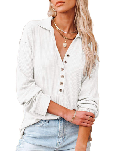 Chemise décontractée à manches longues pour femmes avec patte de boutonnage et motif texturé Chic und Stil
