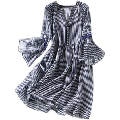 Robe courte à manches courtes à rayures bohémienne Chic und Stil