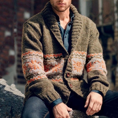 Men's knitted jacket with high collar and colorful pattern Chic and Style