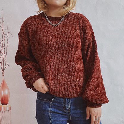 Pull femme en grosse maille avec un motif de côtes romantique et des manches larges Chic und Stil