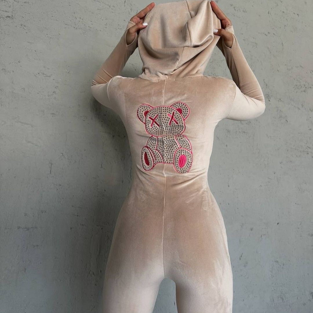 Robe à capuche pour femmes avec motif d'ours scintillant et coupe ajustée Chic und Stil
