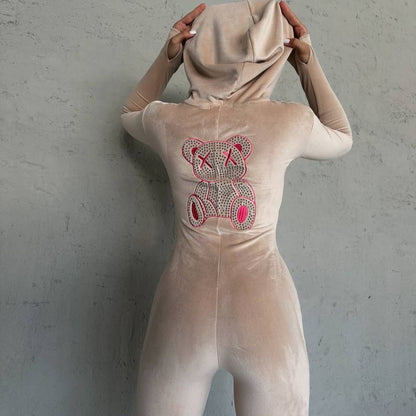 Robe à capuche pour femmes avec motif d'ours scintillant et coupe ajustée Chic und Stil