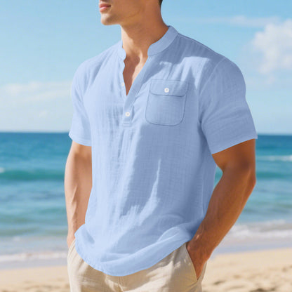 Chemise à manches courtes pour hommes avec col Henley et poche poitrine pratique Chic und Stil