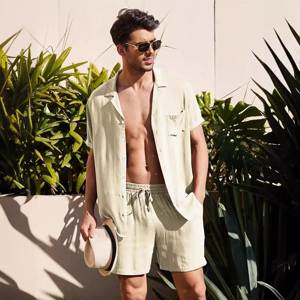 Homme Décontracté Ensemble Chemise à Manches Courtes et Shorts Chic und Stil