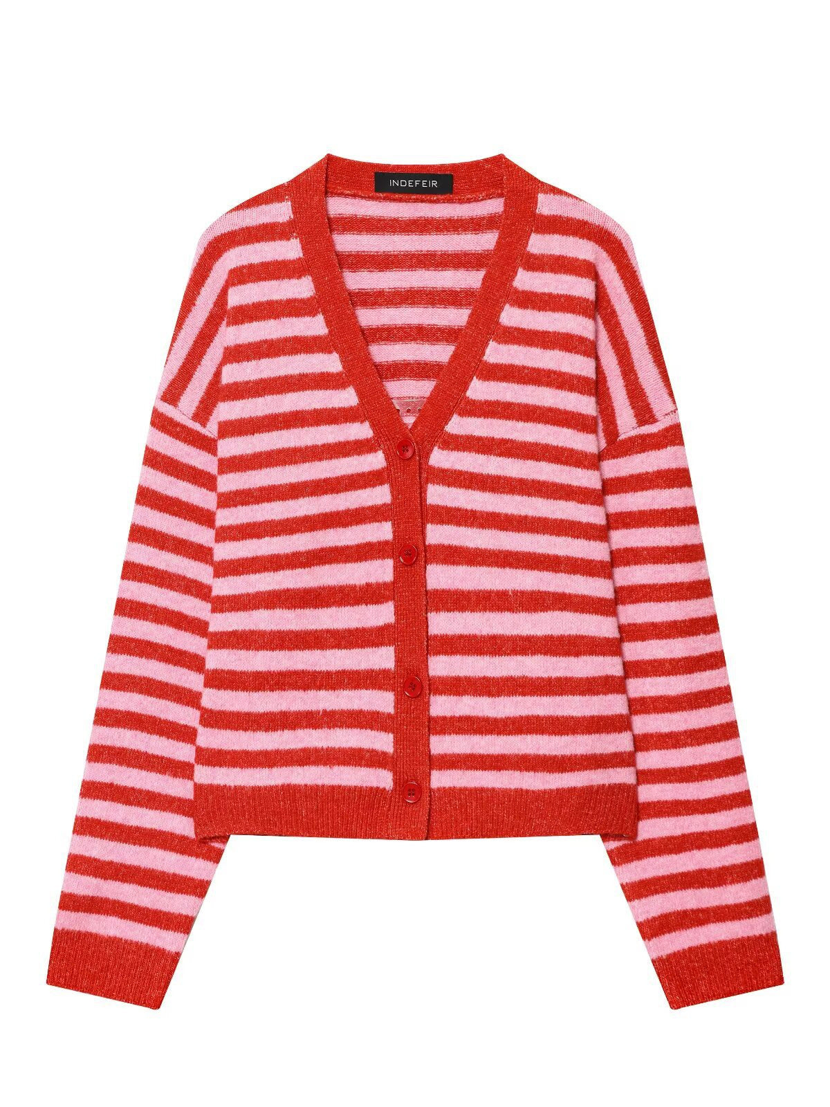 Dames gilet rayé à la mode avec décolleté en V et liston de boutons Chic und Stil