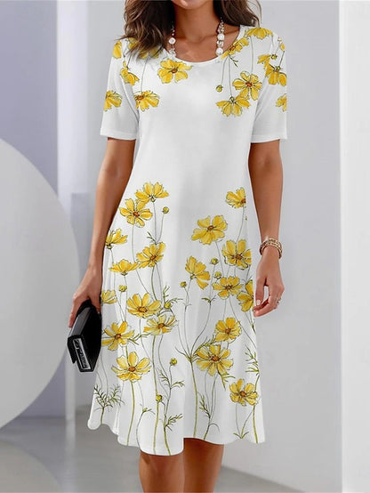 Robe midi femme avec un élégant motif floral et une silhouette décontractée Chic und Stil