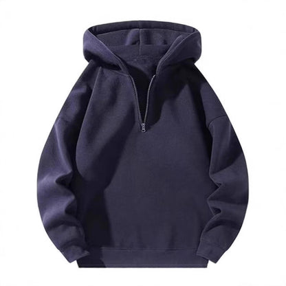 Women Fleece Hooded Pullover with Short Zip Opening Chic und Stil
