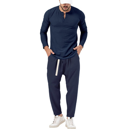 Men's Casual Long Sleeve Henley T-Shirt and Comfortable Jogging Pants Set Chic and Style