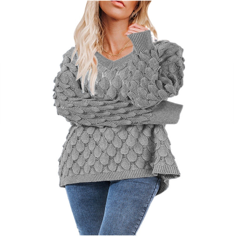 Pull femme avec texture et décolleté en V Chic und Stil