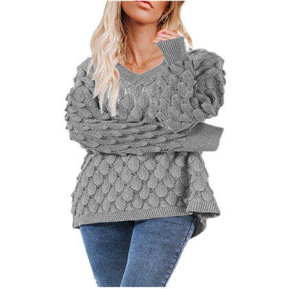 Pull femme avec texture et décolleté en V Chic und Stil