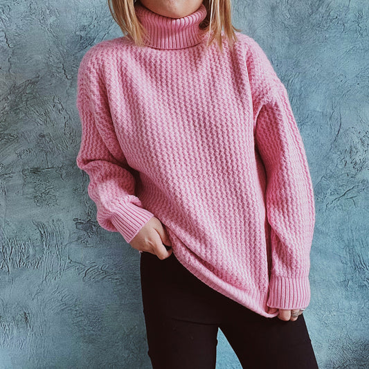 Pull en gros tricot pour femmes avec motif texturé et col haut Chic und Stil