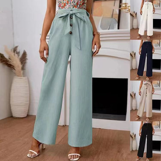 Pantalons larges taille haute pour femmes avec ceinture à nœud Chic und Stil