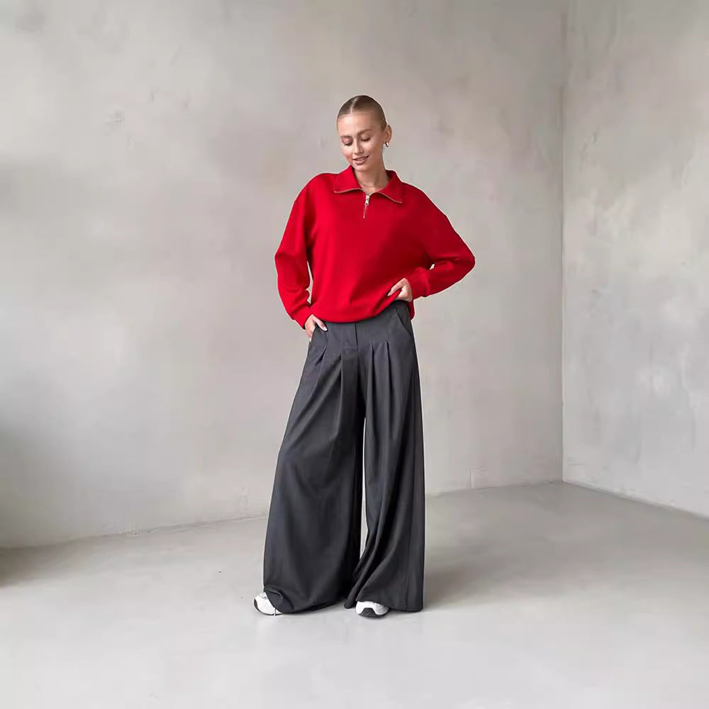 Chic and Style Women's Fleece Sporty Pull with Short Zipper