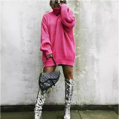 Dames gros pull en tricot avec col montant et silhouette décontractée Chic und Stil