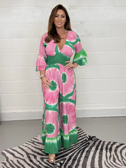 Ladies Elegant Maxi Dress with Floral Pattern and Deep V Neckline Chic and Stylish
