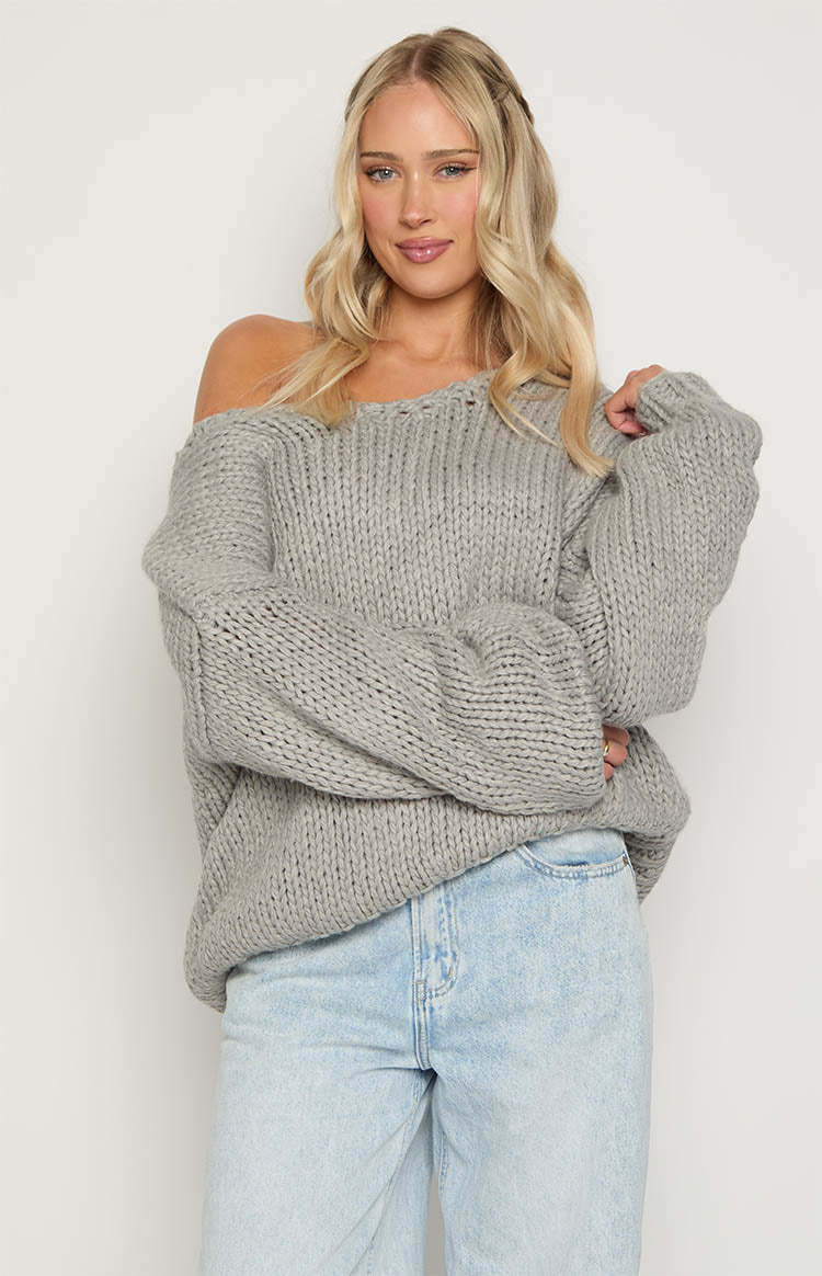 Pull en tricot oversized pour femmes avec épaules dénudées et manches volumineuses Chic und Stil