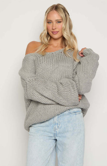 Pull en tricot oversized pour femmes avec épaules dénudées et manches volumineuses Chic und Stil