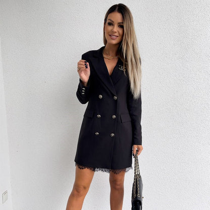 Dames élégant blazer à double genou avec dentelle Chic und Stil
