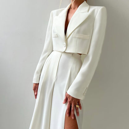 Dames élégant Crop-Blazer avec jupe maxi fendue Chic und Stil