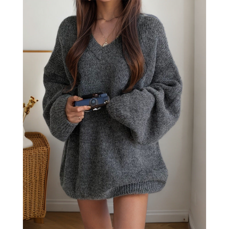 Pull en tricot surdimensionné pour femmes avec décolleté en V et manches amples Chic und Stil