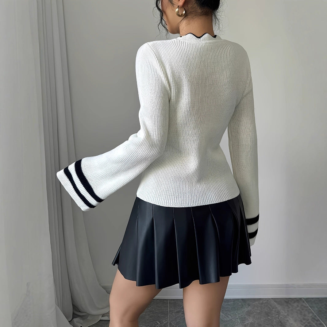 Pull en tricot tendance pour femmes avec col ondulé et manches larges Chic und Stil