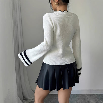 Pull en tricot tendance pour femmes avec col ondulé et manches larges Chic und Stil