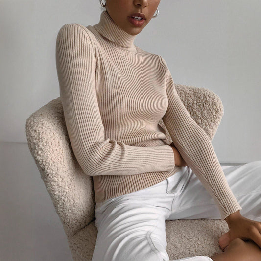 Blouse en rip à côtes élégante pour femmes avec col haut et coupe ajustée Chic und Stil