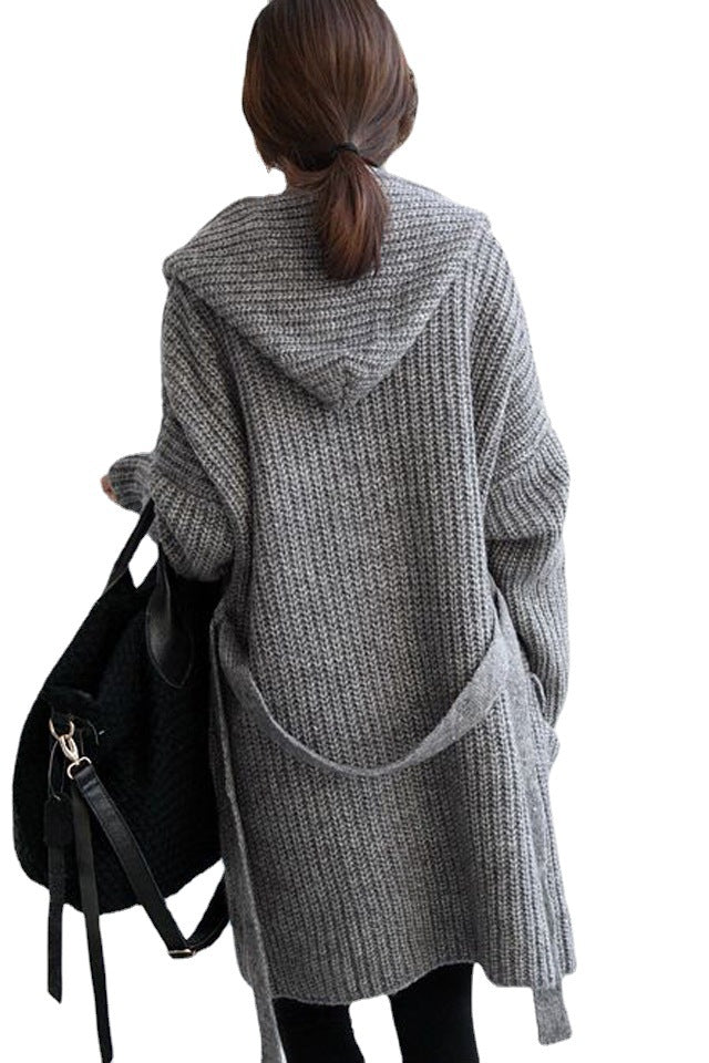 dames gros tricot long cardigan avec capuche et ouvertures frontales Chic und Stil