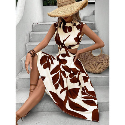 Robe maxi femme avec design de feuilles et détails découpés Chic und Stil