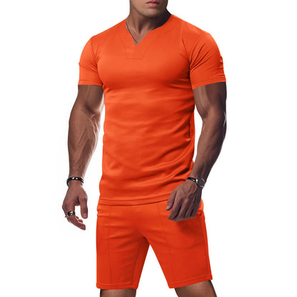 T-shirt sportif pour hommes à col en V avec coupe ajustée Chic und Stil